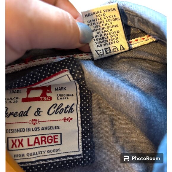 Thread & Cloth Mens Shirt Blue Jean Denim Button Up Long Sleeve XXL 100% Cotton - Picture 7 of 10